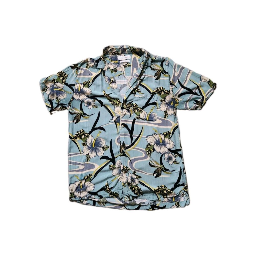 Urban Outfitters Hawaiian Shirt Button Down Blue Floral Collared Camp Mens S GUC